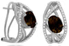 2.64CT DIAMOND & AAA SMOKY QUARTZ 14KT WHITE GOLD OVAL & ROUND HANGING EARRINGS