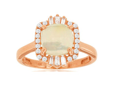 1.61CT DIAMOND & AAA OPAL 14KT ROSE GOLD 3D CUSHION ROUND & BAGUETTE FLOWER RING