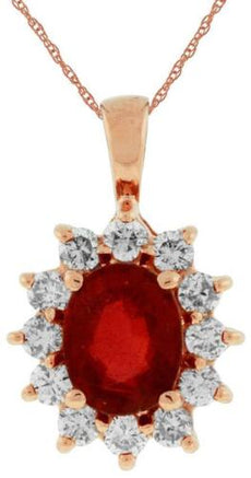 1.98CT DIAMOND & AAA RUBY 14KT ROSE GOLD 3D OVAL & ROUND PRINCESS DIANA PENDANT