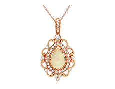 1.62CT DIAMOND & AAA OPAL 14KT ROSE GOLD 3D PEAR SHAPE & ROUND FLOATING PENDANT