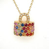 .84CT DIAMOND & AAA MULTI COLOR SAPPHIRE 18KT YELLOW GOLD RAINBOW LOCK PENDANT