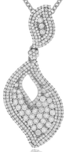 1.45CT DIAMOND 14KT WHITE GOLD CLASSIC DOUBLE LEAF FLORAL LOVE FLOATING PENDANT