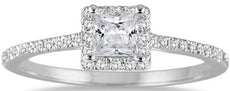 .49CT DIAMOND 14K WHITE GOLD 3D PRINCESS & ROUND SQUARE HALO ENGAGEMENT RING