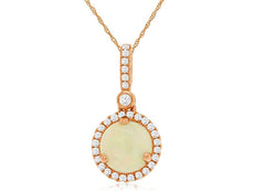 .88CT DIAMOND & AAA OPAL 14KT ROSE GOLD 3D CLASSIC ROUND HALO FLOATING PENDANT
