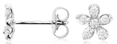 ESTATE .25CT DIAMOND 14KT WHITE GOLD ROUND 6 STONE CLASSIC FLOWER STUD EARRINGS