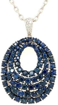 3.75CT DIAMOND & AAA SAPPHIRE 18KT WHITE GOLD CLUSTER OPEN OVAL FLOATING PENDANT
