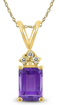 .78CT DIAMOND & AAA AMETHYST 14KT YELLOW GOLD 3D EMERALD CUT & ROUND PENDANT