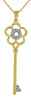 .08CT DIAMOND 14KT 2 TONE GOLD FLOWER KEY TO YOUR HEART CLASSIC FLOATING PENDANT