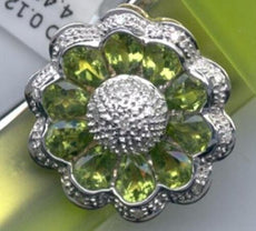 4.52CT DIAMOND & AAA PERIDOT 14KT WHITE GOLD PEAR SHAPE & ROUND FLOWER PENDANT