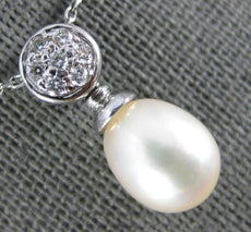 ESTATE .17CT DIAMOND & AAA SOUTH SEA PEARL 18K WHITE GOLD 3D DROP PENDANT #11930