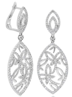 1.56CT DIAMOND 14KT WHITE GOLD 3D MULTI BUTTERFLY TEAR DROP LEVERBACK EARRINGS