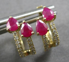 1.03CT DIAMOND & AAA RUBY 14KT YELLOW GOLD 3D PEAR SHAPE & ROUND HUGGIE EARRINGS