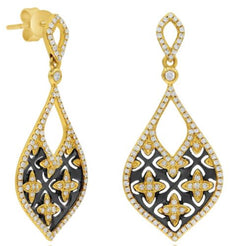 ESTATE .73CT DIAMOND 14K YELLOW GOLD MULTI FLOWER TEAR DROP FUN HANGING EARRINGS