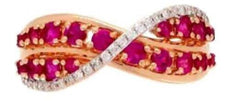 .87CT DIAMOND & AAA RUBY 14KT ROSE GOLD MULTI ROW CRISS CROSS INFINITY LOVE RING