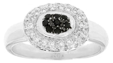 .33CT WHITE & BLACK DIAMOND 14KT WHITE GOLD 3D CLASSIC CLUSTER FLOWER LOVE RING