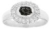 .33CT WHITE & BLACK DIAMOND 14KT WHITE GOLD 3D CLASSIC CLUSTER FLOWER LOVE RING