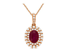 1.29CT DIAMOND & AAA RUBY 14KT ROSE GOLD 3D OVAL & ROUND HALO FLOATING PENDANT