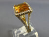 LARGE 9.67CT DIAMOND & AAA CITRINE 14KT YELLOW GOLD RECTANGULAR ENGAGEMENT RING