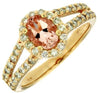 1.3CT DIAMOND & AAA MORGANITE 14KT YELLOW GOLD OVAL & ROUND HALO FRIENDSHIP RING