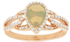 1CT DIAMOND & AAA CABOCHON OPAL 14KT ROSE GOLD PEAR SHAPE & ROUND HALO LOVE RING