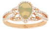 1CT DIAMOND & AAA CABOCHON OPAL 14KT ROSE GOLD PEAR SHAPE & ROUND HALO LOVE RING