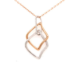 .31CT DIAMOND 18KT 2 TONE GOLD DOUBLE GEOMETRICAL LOVE KNOT FUN FLOATING PENDANT