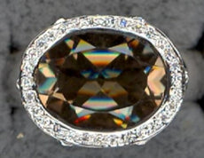 3.46CT DIAMOND & AAA SMOKY TOPAZ 14KT WHITE GOLD 3D CLASSIC OVAL HALO FUN RING