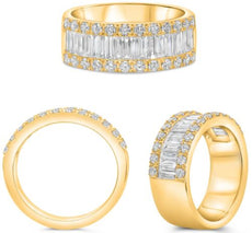 1.34CT DIAMOND 14K YELLOW GOLD ROUND & BAGUETTE CLASSIC WEDDING ANNIVERSARY RING