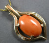 LARGE .12CT DIAMOND & AAA CORAL 14KT YELLOW GOLD OVAL & ROUND TEAR DROP PENDANT