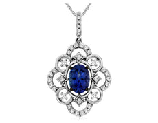 1.08CT DIAMOND & AAA TANZANITE 14KT WHITE GOLD 3D OVAL & ROUND FLOATING PENDANT