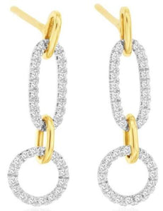 .30CT DIAMOND 14KT 2 TONE GOLD OPEN OVAL CIRCULAR LOVE KNOT FUN HANGING EARRINGS