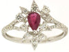 ESTATE .9CT DIAMOND & AAA RUBY 14K WHITE GOLD PEAR SHAPE & ROUND FLOWER FUN RING