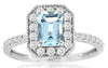 1.37CT DIAMOND & AAA AQUAMARINE 14KT WHITE GOLD 3D OCTAGON HALO ENGAGEMENT RING