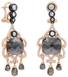 EXTRA LARGE 10.66CT WHITE CHOCOLATE FANCY & ICE DIAMOND 18KT ROSE GOLD EARRINGS