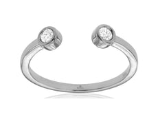 ESTATE .10CT DIAMOND 14KT WHITE GOLD 3D CLASSIC ROUND BEZEL TWO STONE LOVE RING