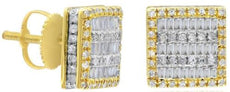 .66CT DIAMOND 14K YELLOW GOLD ROUND & BAGUETTE CLUSTER SQUARE SCREWBACK EARRINGS