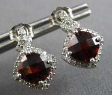 ESTATE 2.78CT DIAMOND & AAA GARNET 14KT WHITE GOLD SQUARE HALO HANGING EARRINGS