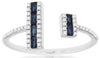 .36CT DIAMOND & AAA SAPPHIRE 14KT WHITE GOLD 3D ROUND & BAGUETTE DOUBLE BAR RING