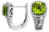 3.45CT DIAMOND & AAA PERIDOT 14KT WHITE GOLD CUSHION & ROUND LEVERBACK EARRINGS