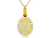 1.04CT DIAMOND & AAA OPAL 14KT YELLOW GOLD 3D OVAL & ROUND HALO FLOATING PENDANT