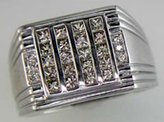 .83CT DIAMOND 14K WHITE GOLD ROUND & PRINCESS MULTI ROW CHANNEL SQUARE MENS RING