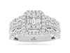 .97CT DIAMOND 14KT WHITE GOLD PRINCESS & BAGUETTE HALO FILIGREE ANNIVERSARY RING