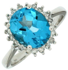 3.61CT DIAMOND & AAA BLUE TOPAZ 14KT WHITE GOLD 3D OVAL & ROUND FLOWER FUN RING