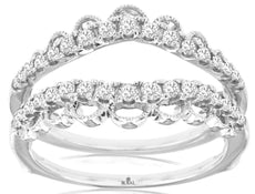 .50CT DIAMOND 14KT WHITE GOLD 3D FILIGREE DOUBLE V CROWN INSERT ANNIVERSARY RING