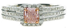 .95CT WHITE & PINK DIAMOND 18K WHITE & ROSE GOLD CUSHION & ROUND ENGAGEMENT RING