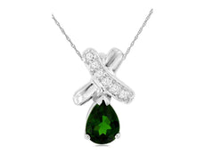 .77CT DIAMOND & AAA RUSSALITE 14KT WHITE GOLD PEAR SHAPE & ROUND X LOVE PENDANT