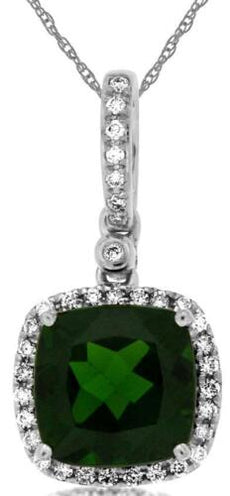 2.29CT DIAMOND & AAA RUSSALITE 14KT WHITE GOLD CUSHION & ROUND FLOATING PENDANT