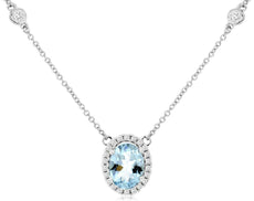 1.37CT DIAMOND & AAA AQUAMARINE 14K WHITE GOLD OVAL & ROUND BY THE YARD NECKLACE