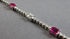 3.88CT DIAMOND & AAA RUBY 14KT WHITE GOLD OVAL ROUND & BAGUETTE TENNIS BRACELET