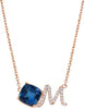 1.68CT DIAMOND & AAA LONDON BLUE TOPAZ 18K ROSE GOLD 3D CUSHION & ROUND NECKLACE